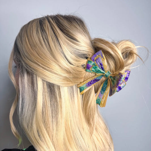 Mardi Gras Bow Ribbon Clip